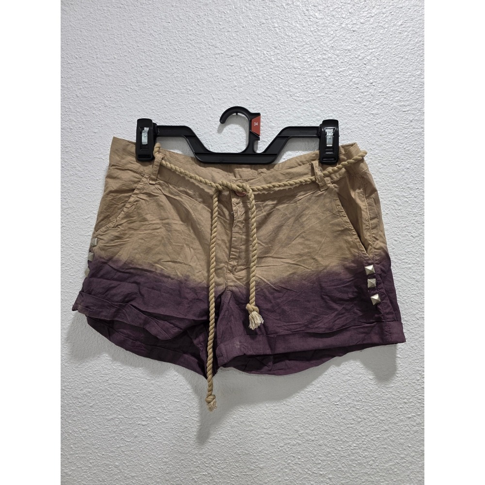 Calliope Collection Ombre Dip Dye Studded Shorts Tan Purple Rope Belt Medium